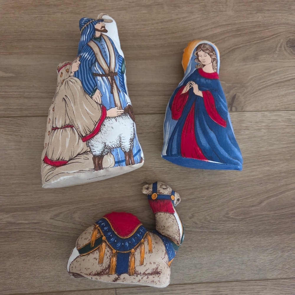 Vintage Soft Sculpture Nativity Set Joseph Mary Camel Christmas‎ Figures 3pc